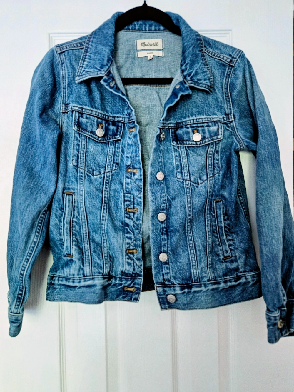 Madewell Medium Blue Denim Jacket with Chest Pockets